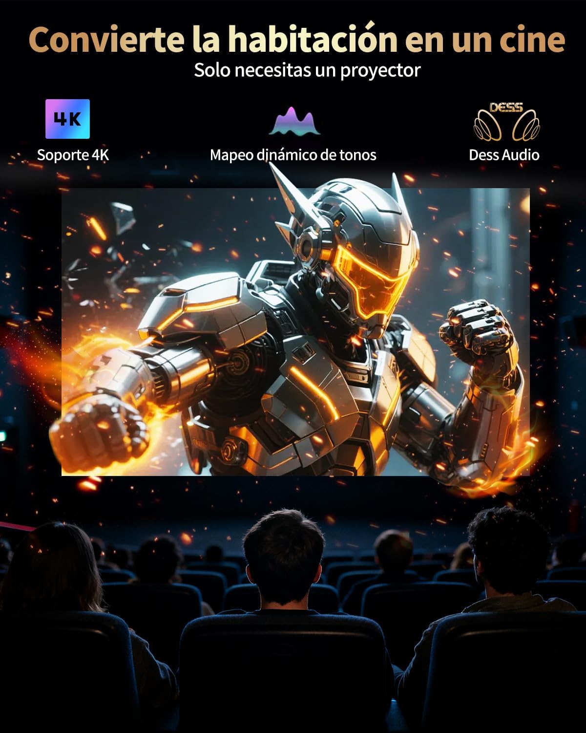DESS Proyector de video de cine en casa inteligente 4K con WiFi, Bl...