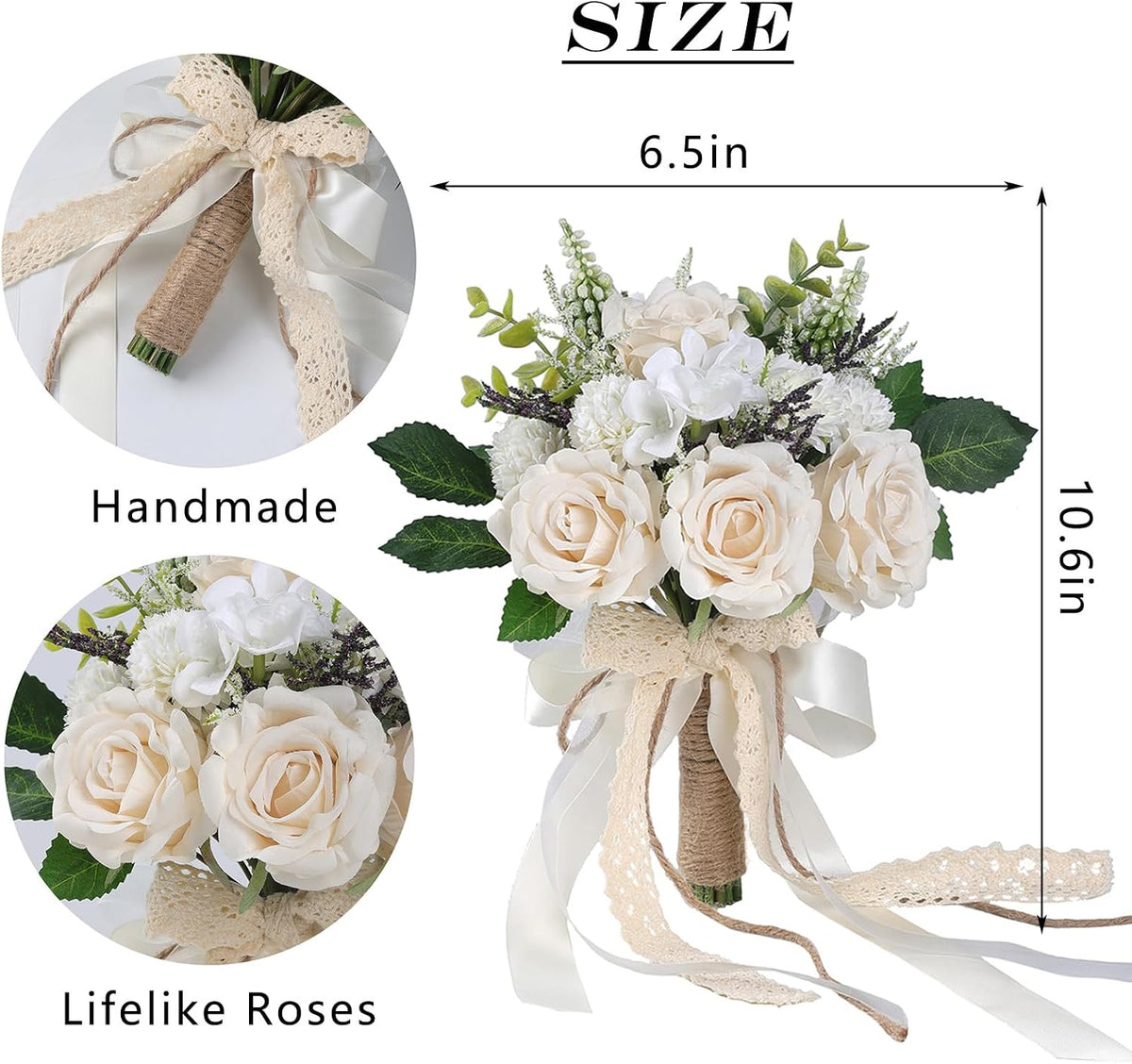 6.5 "Artificial Champagne Rose Flower Ramo grande para la decor...