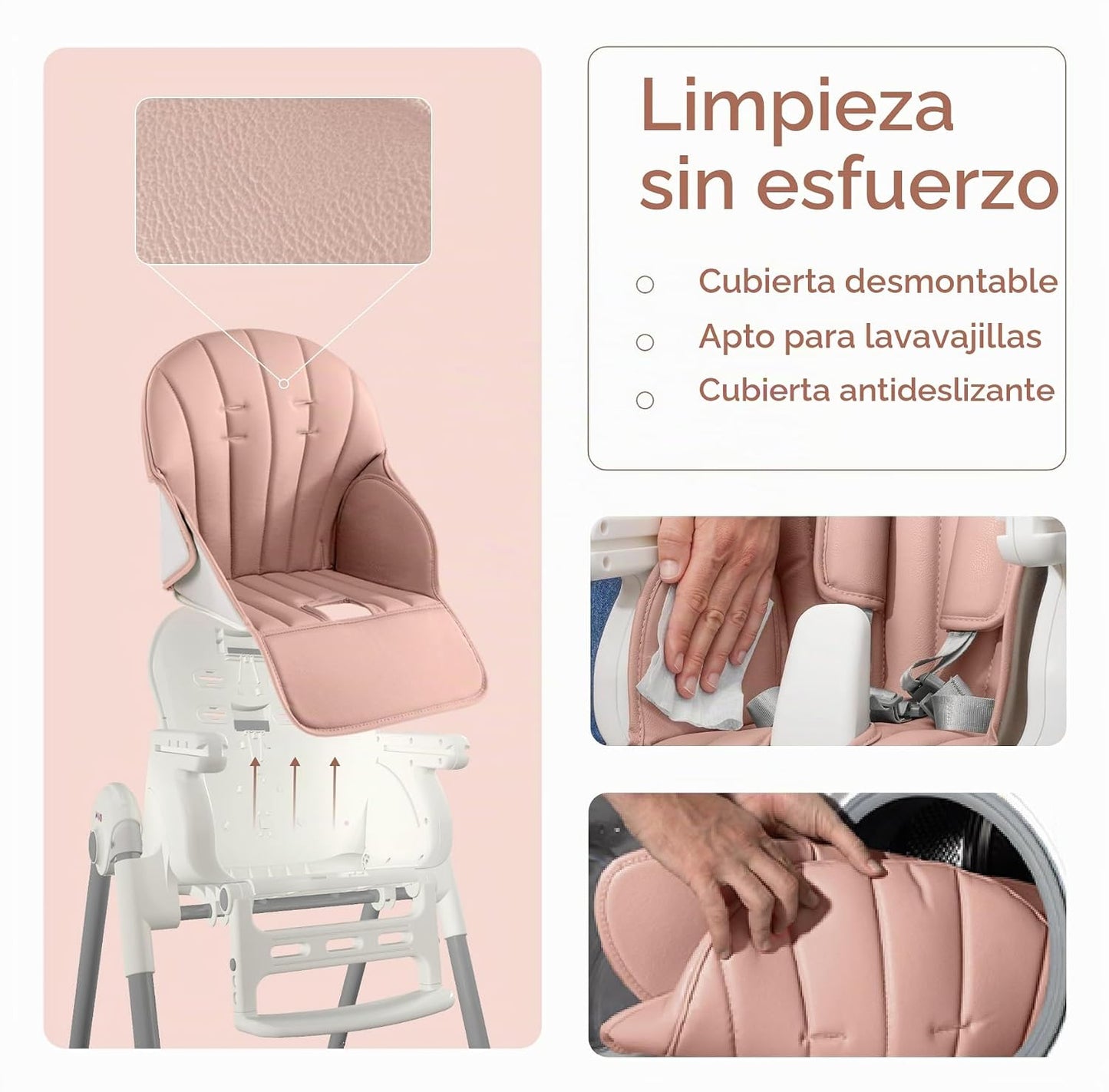 KUB Silla alta plegable 3 en 1 para bebé | 7 alturas y 4 reclinacio...