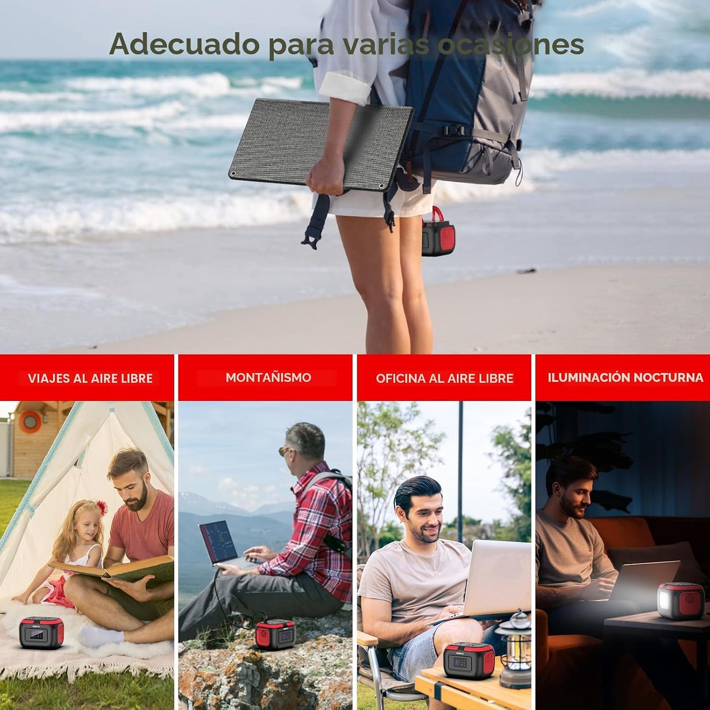 Estación de energía portátil ENOFLO, generador solar de 97.68Wh | B...