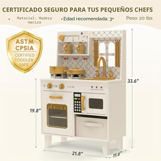 BIERUM Juego de cocina con luces y sonidos realistas, juego de coci...
