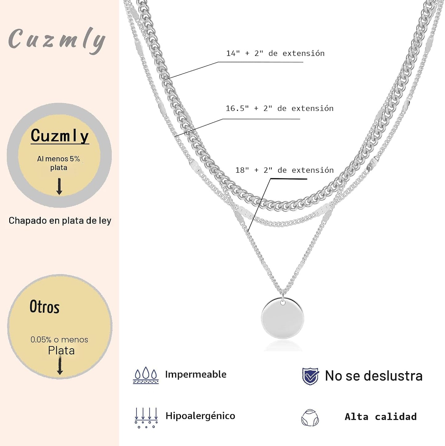 Cuzmly - Collares en capas de plata para mujer, conjunto de collare...
