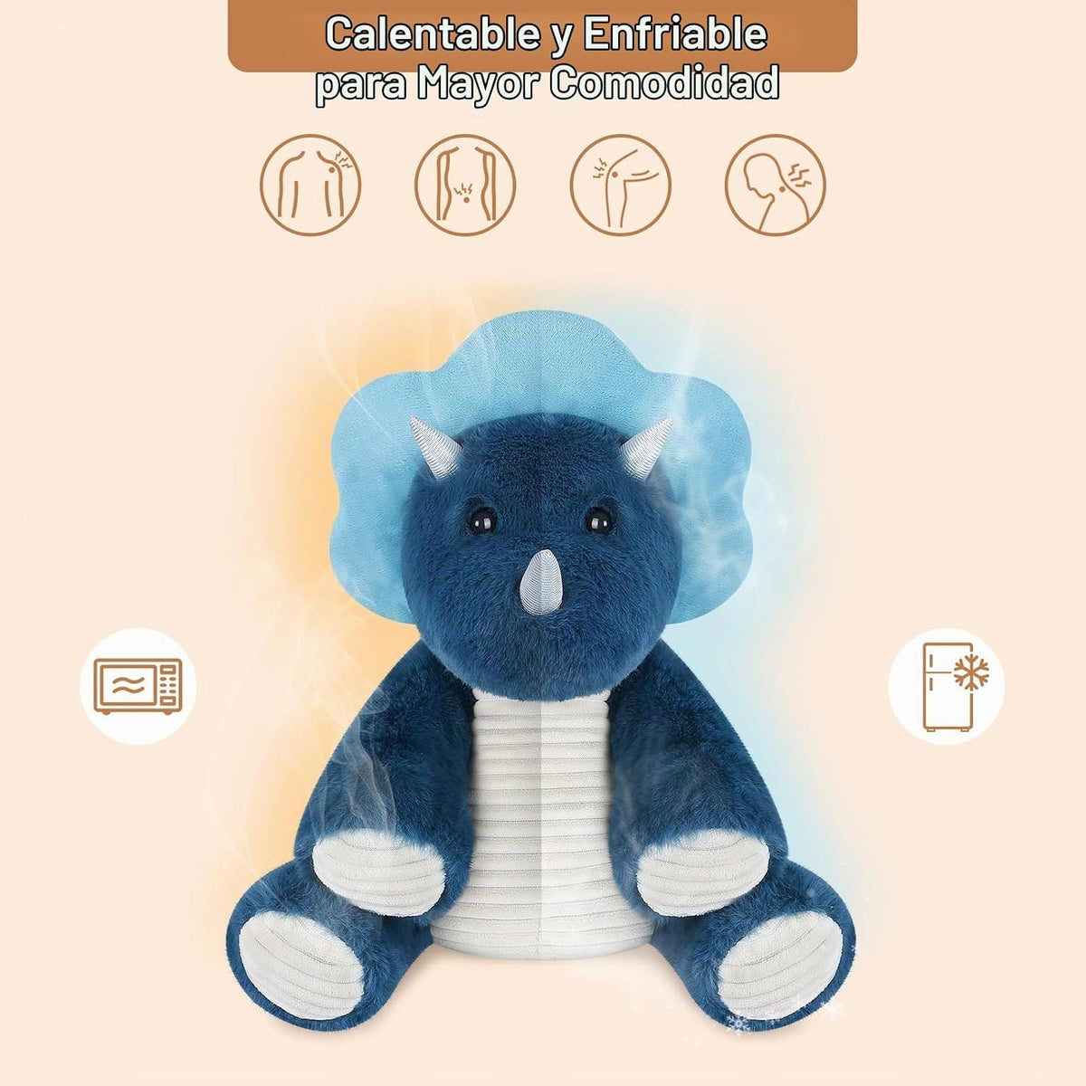 SuzziPals Animales de peluche de dinosaurio, almohadilla térmica de...