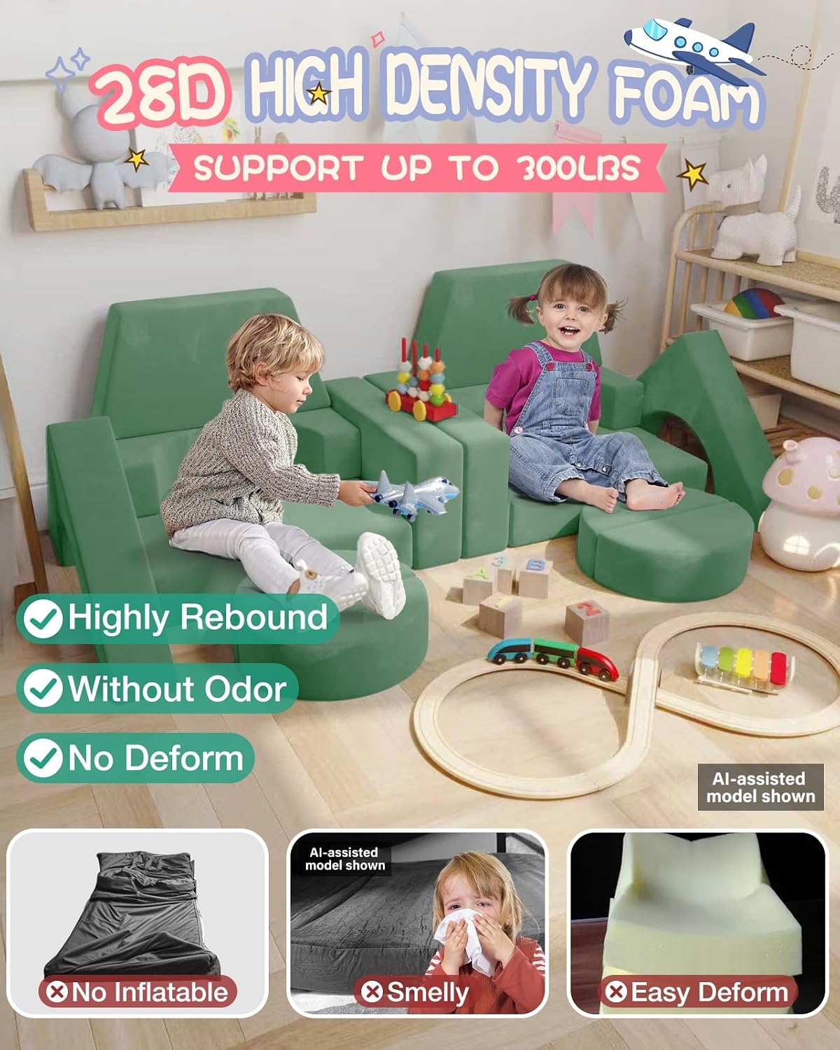 YEFU 15 piezas Sofá de Juego Modular para Niños, Sofá de Espuma par...