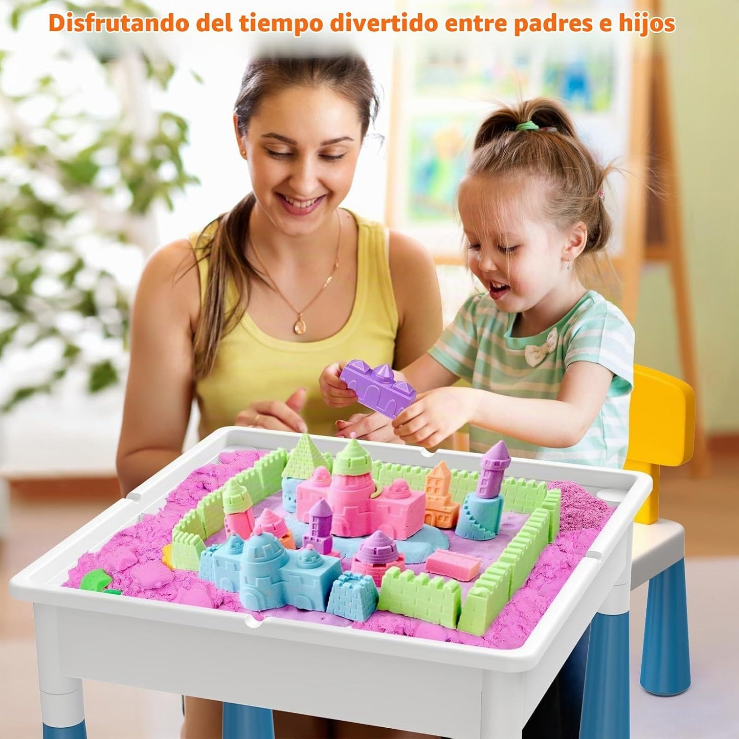 Juego de mesa de actividades 7 en 1 y 4 sillas STEM para niños de 3...