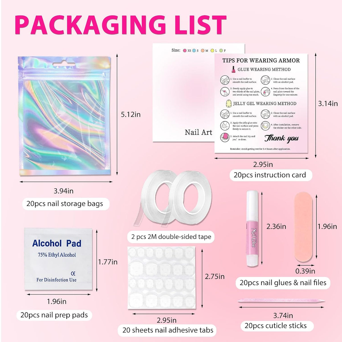 ESUOHYM 20 juegos de bolsas de embalaje de uñas para suministros de...