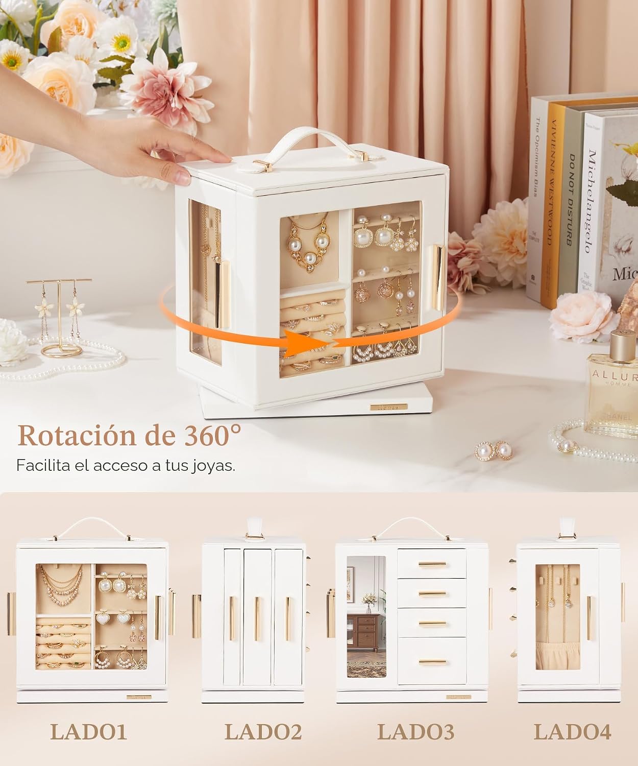 Homde - Joyero giratorio para mujer: organizador de 7 cajones con v...