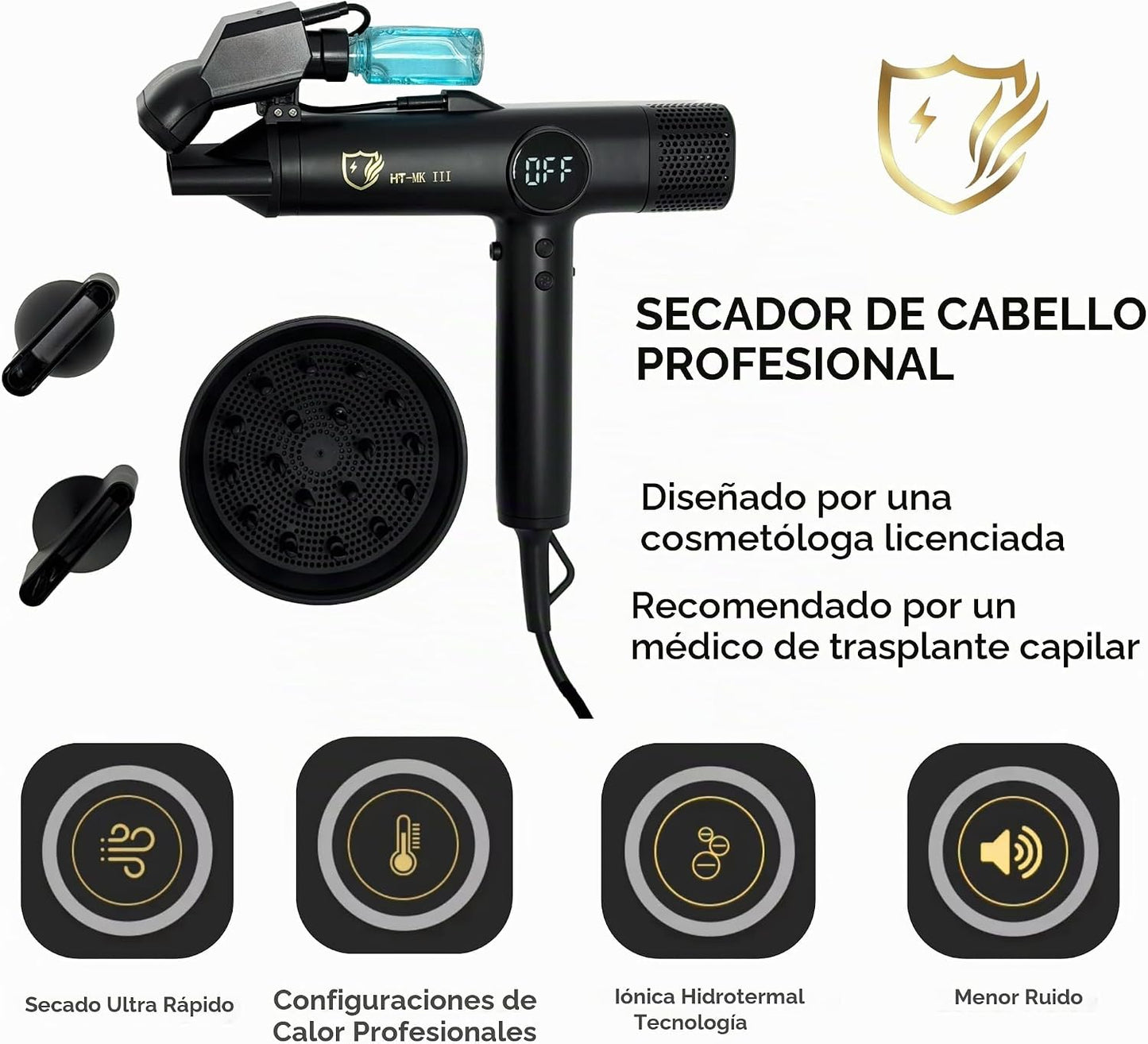 Hydra Turbo Mark 3 (negro mate) secador de pelo iónico profesional,...
