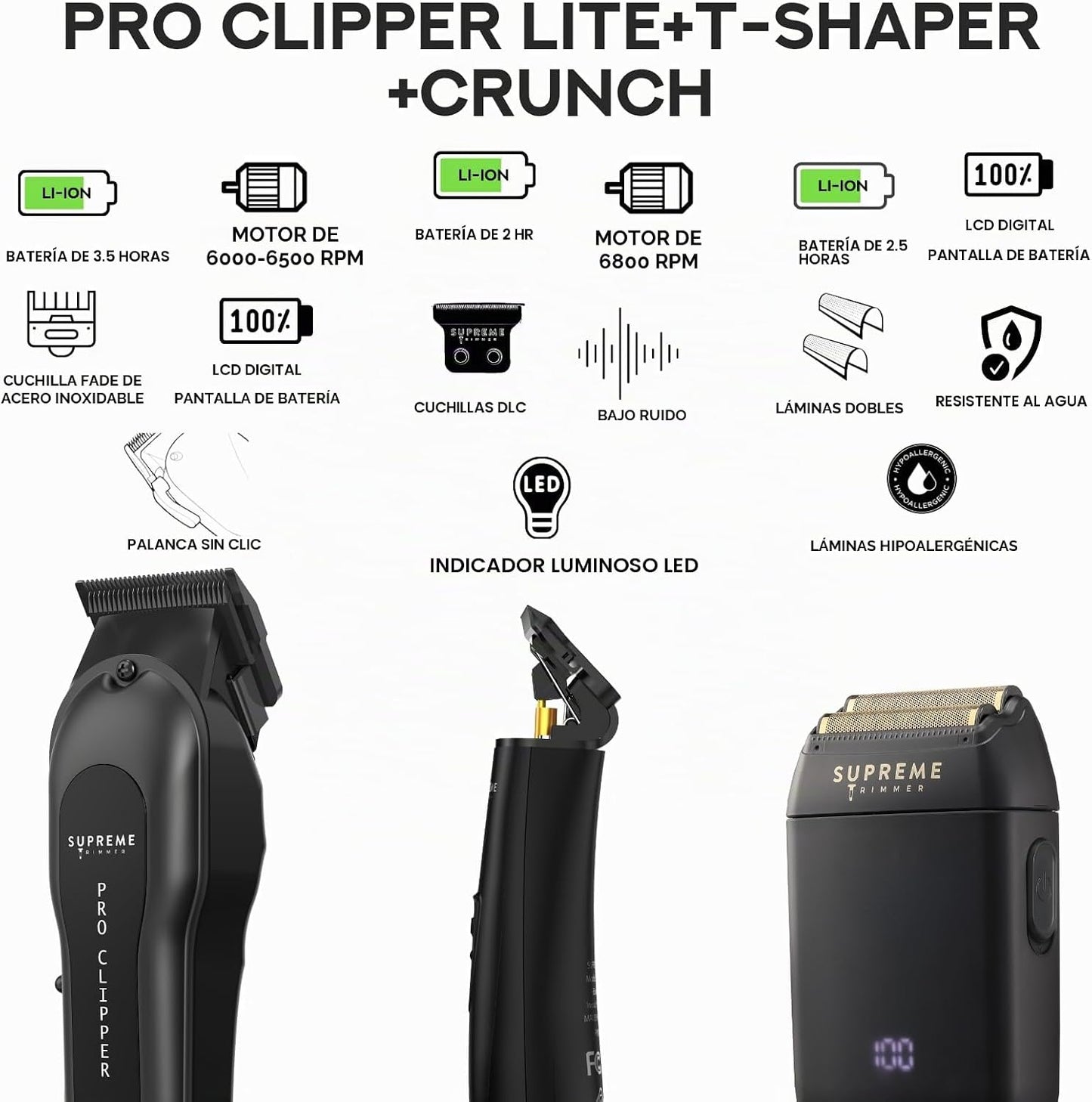 Supreme Trimmer Paquete de barbero 3 en 1 | Cortadora Pro Lite, rec...