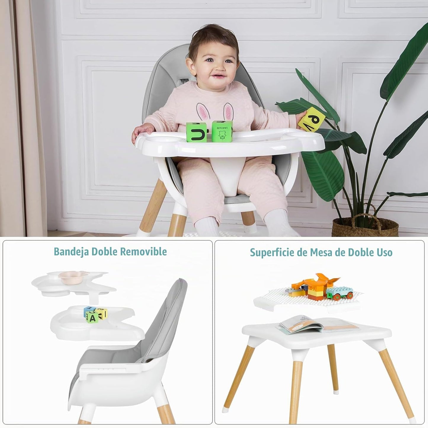 Silla alta 6 en 1 para bebés y niños pequeños, silla alta convertib...