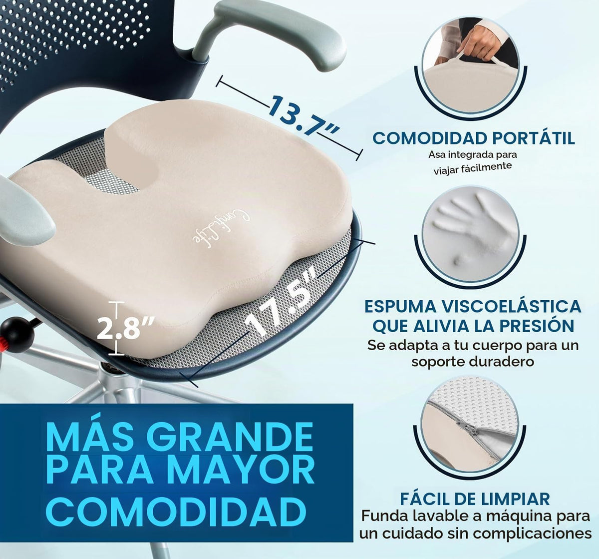 ComfiLife - Cojín prémium de gel y espuma viscoelástica para silla...