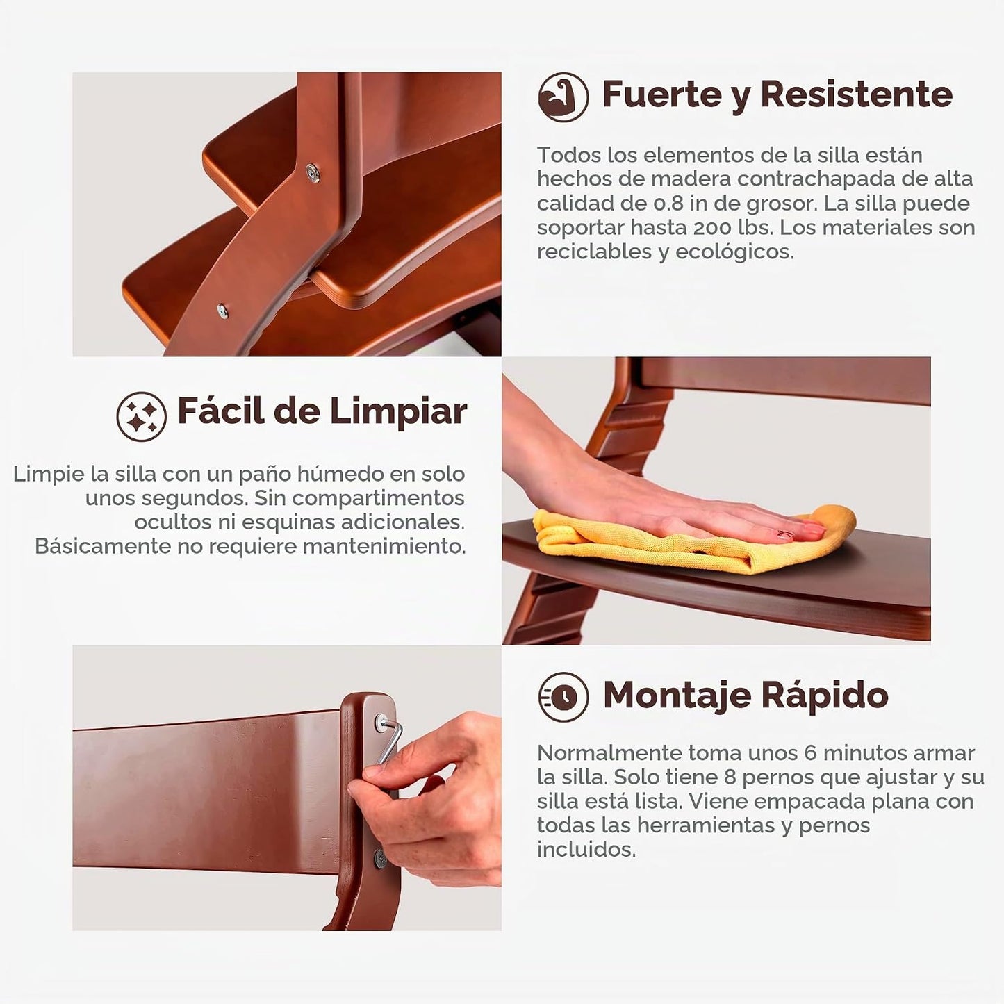 FORNEL Silla alta ajustable en acabado de nogal oscuro, la silla Fo...