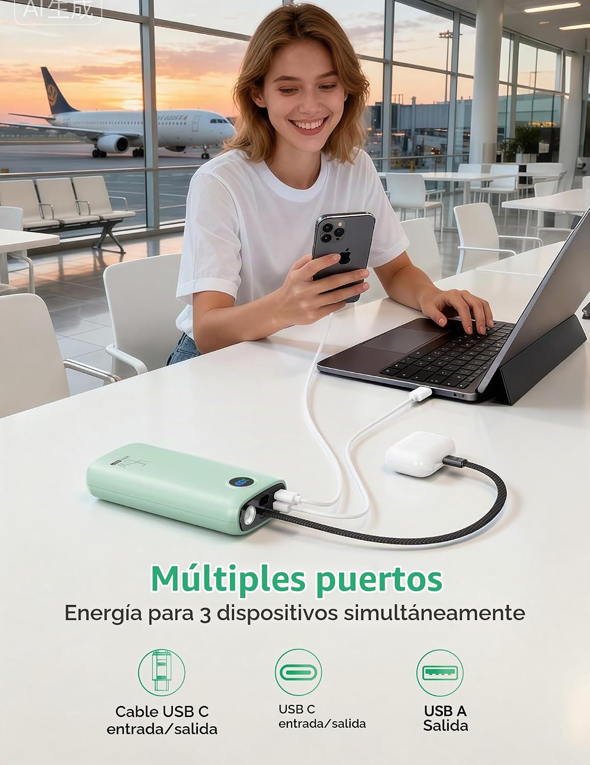 DIAMUAR Cargador portátil 20000mAh 45W, construido en cable USB C,...