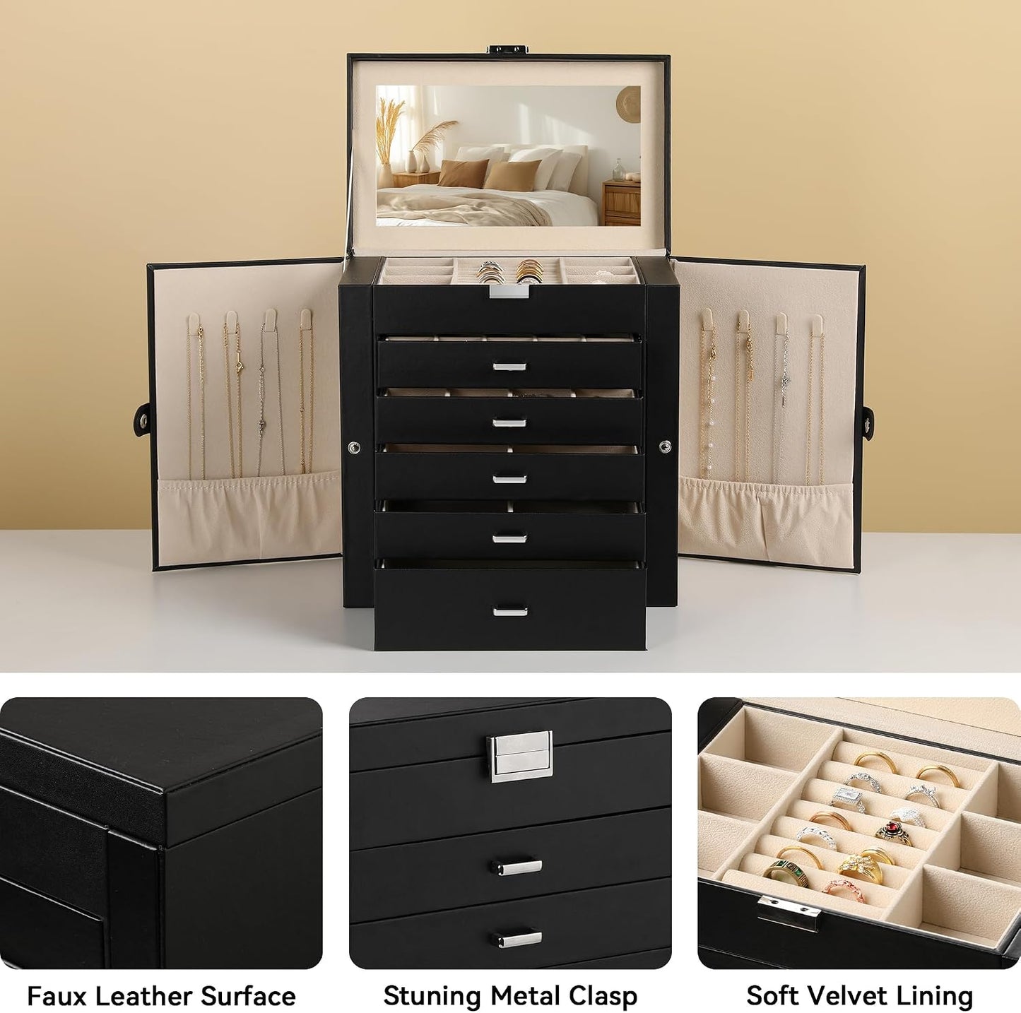 Frebeauty Joyero Grande, Organizador de Joyas de Cuero PU de 6 Nive...