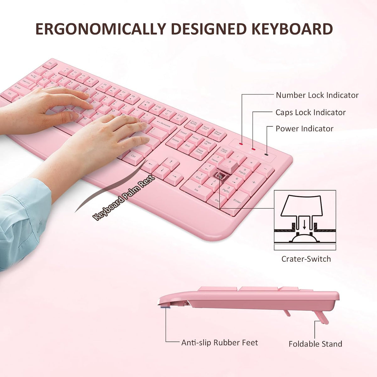 Combo de teclado y ratón inalámbricos de tamaño completo 2.4 GHz co...