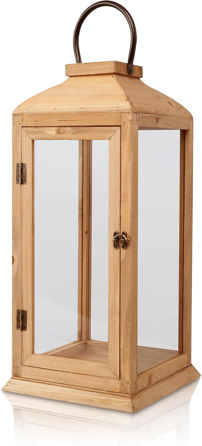 Bdor Linterna de vela de madera al aire libre de 27,5 pulgadas para...