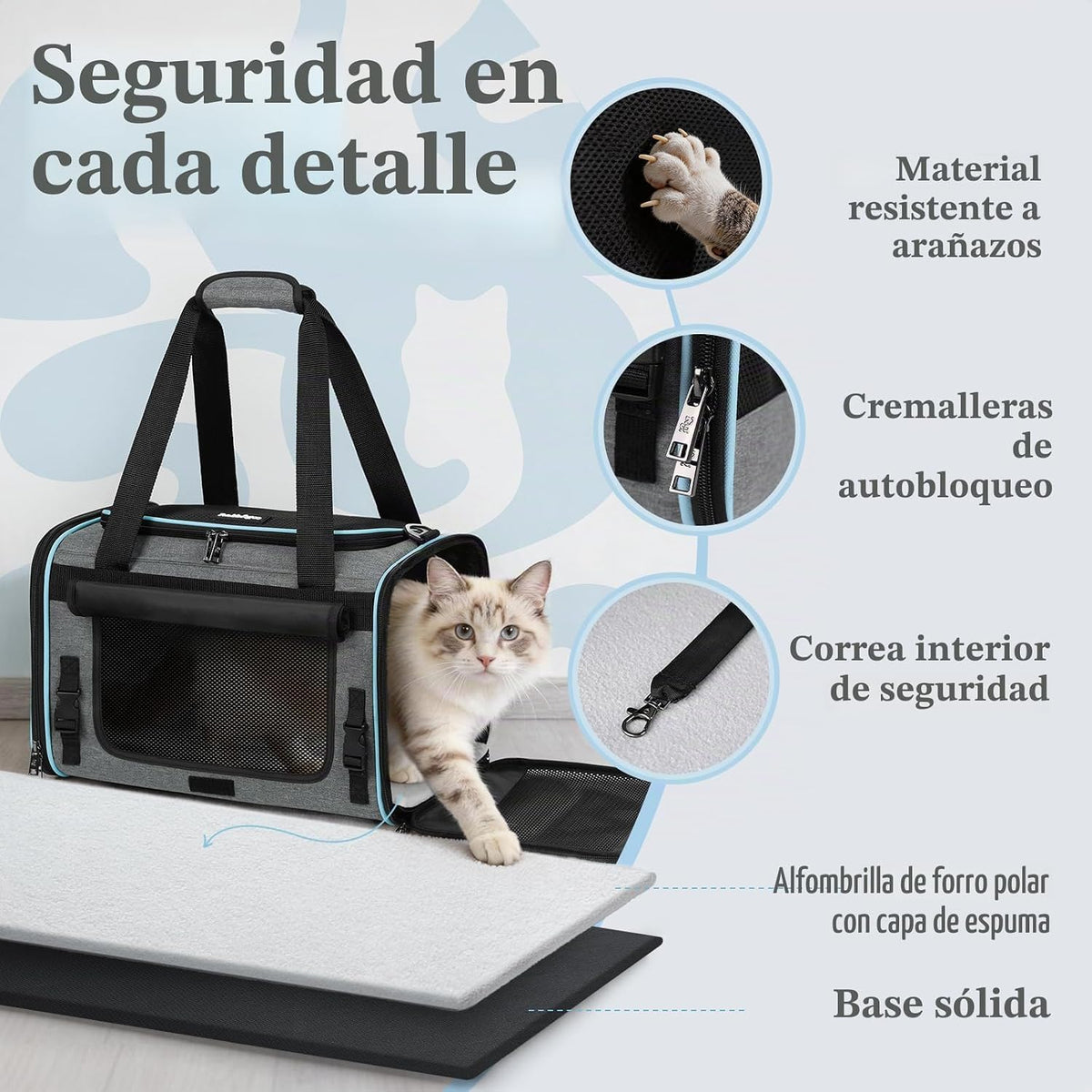 rabbitgoo Transportador de gatos suave con solapa enrollable, segur...