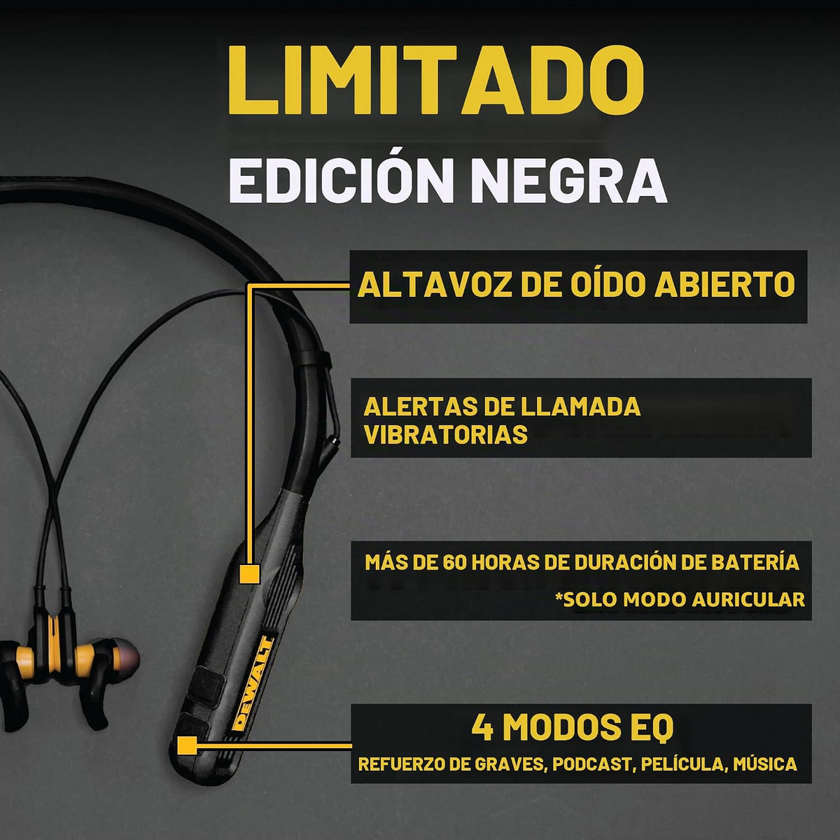 DEWALT Auriculares Bluetooth de Banda para el Cuello 2 en 1 Edición...