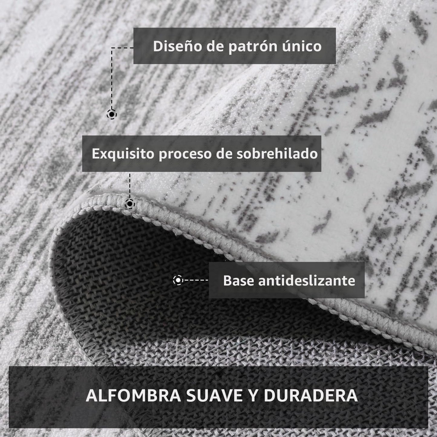 Tapete para sala de estar - Lavable a máquina, con diseño desgastad...