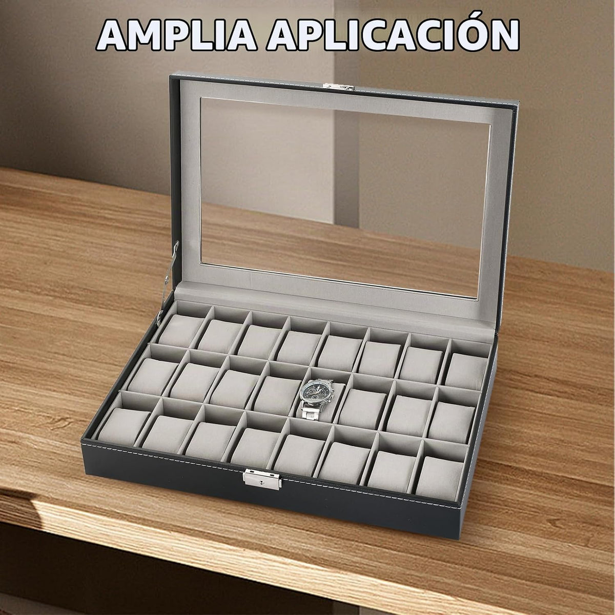 FLKQC - Caja de reloj con 24 ranuras, organizador de exhibición de...