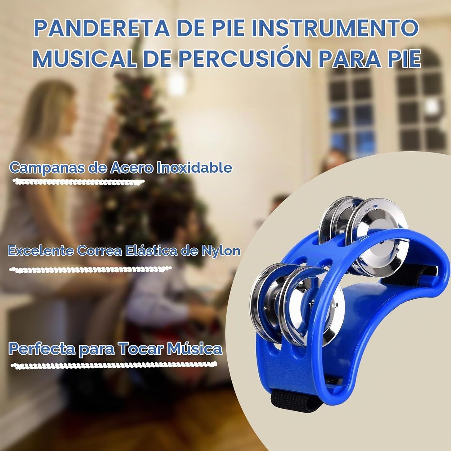 Pandereta, pandereta de 4 campanas, pandereta de pie, percusión de...