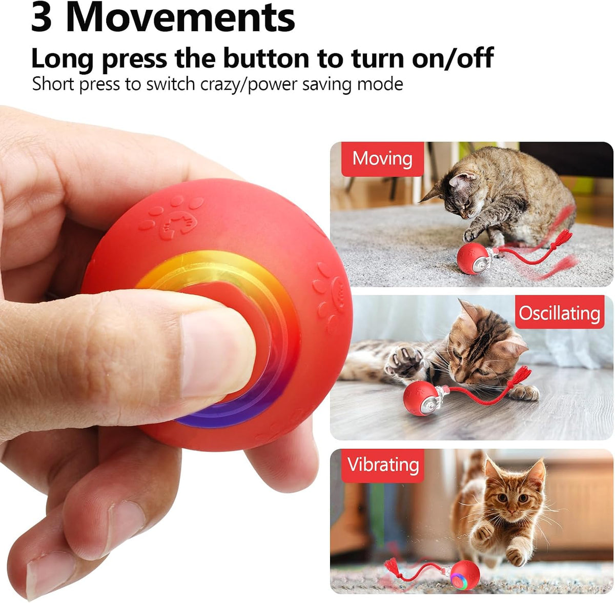 Yaruiguang Pelota de juguete interactiva para gatos con cola de bor...