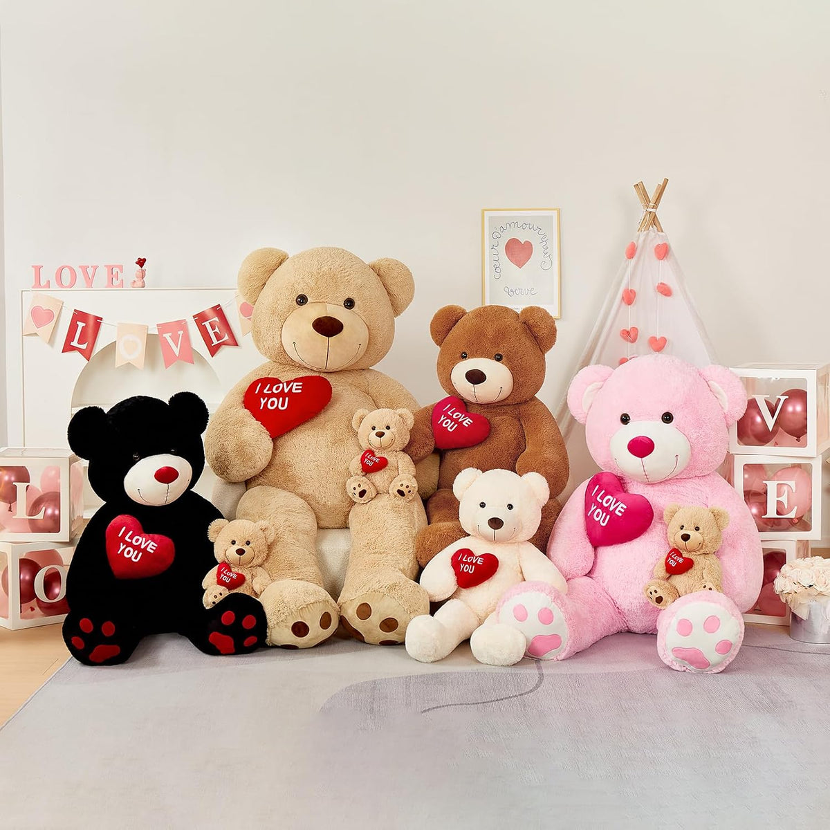 BENINY Oso de peluche gigante marrón de 52 pulgadas con corazón, pe...