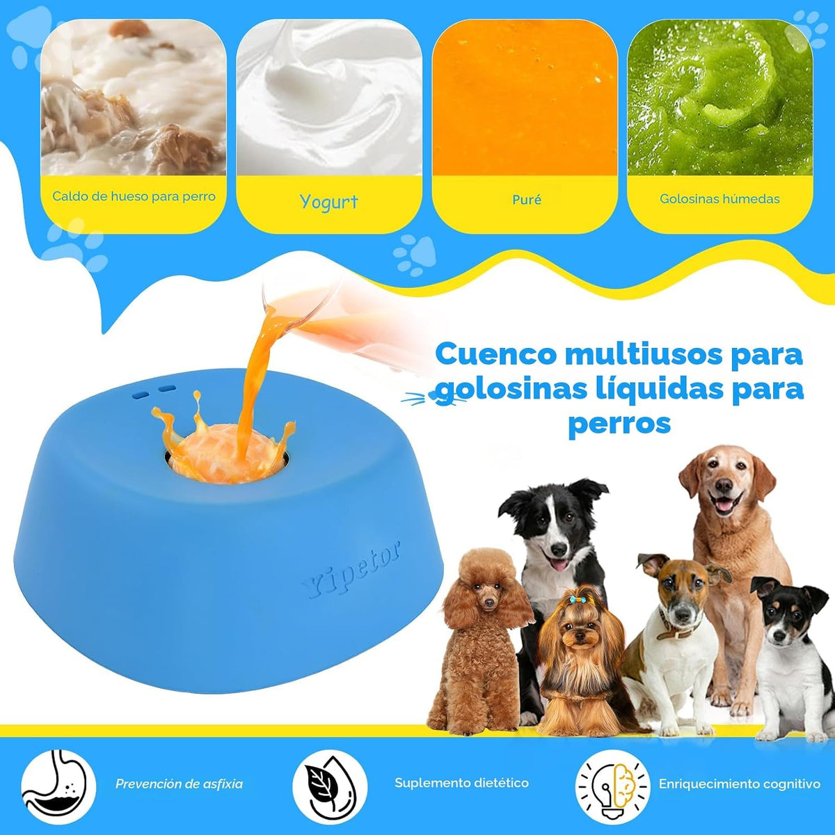 Yipetor - Cuenco para lamer perro, bola enrollada en alimentador le...
