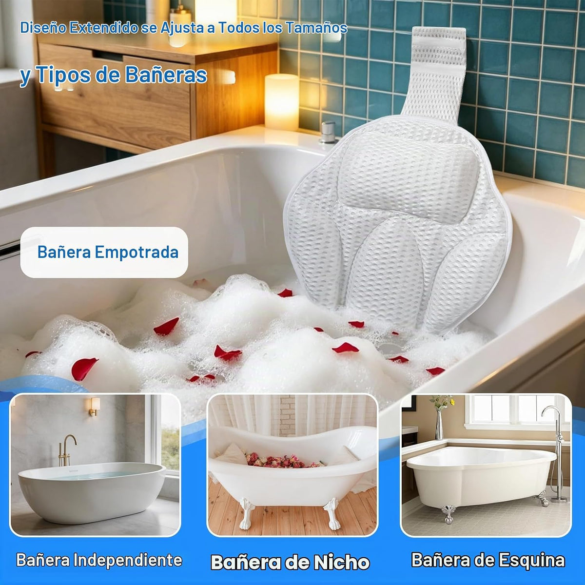 Almohada de baño extra gruesa en forma de pétalos para cabeza, cuel...