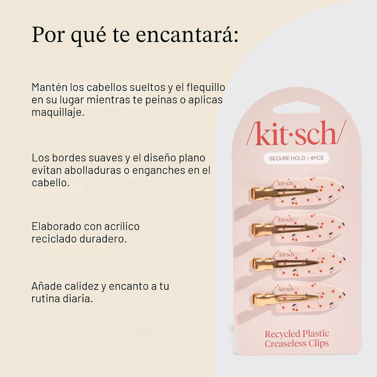 Kitsch Pinzas para el cabello sin arrugas para mujer, estampado de...