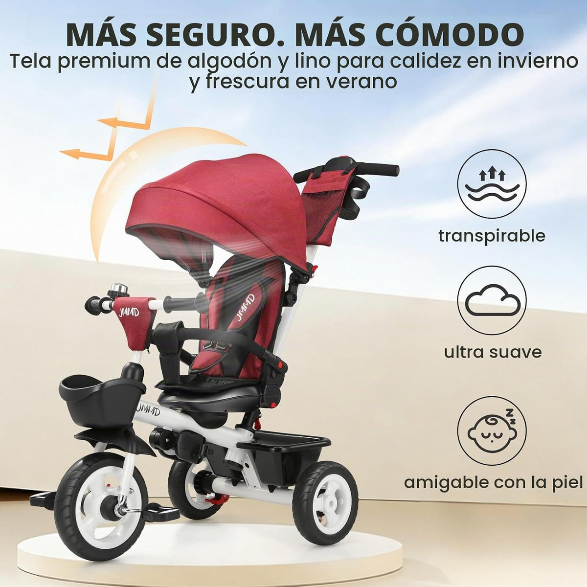JMMD Cochecito de triciclo 7 en 1 con asa de empuje, triciclo de be...