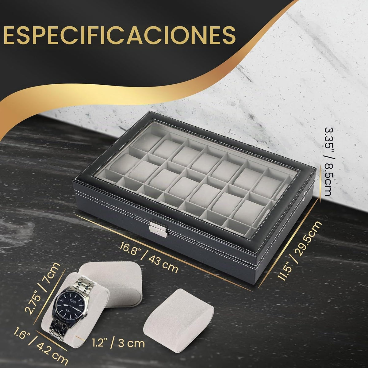 AMGSH Watch Box 24 Slots Watch Case Gris | Elegante reloj negro por...