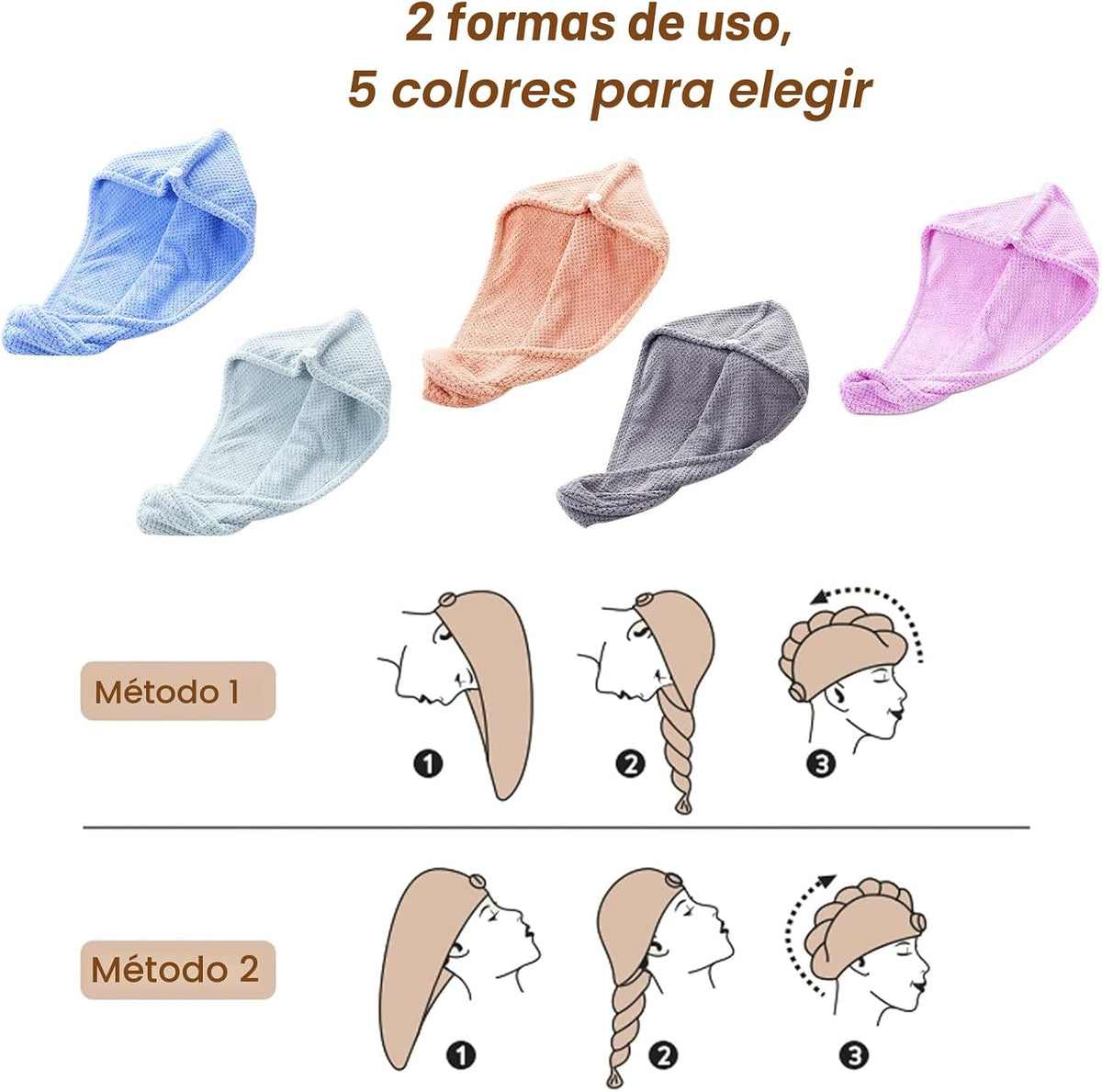 Kldnkig - Toalla de secado de pelo de microfibra suave, paquete de...
