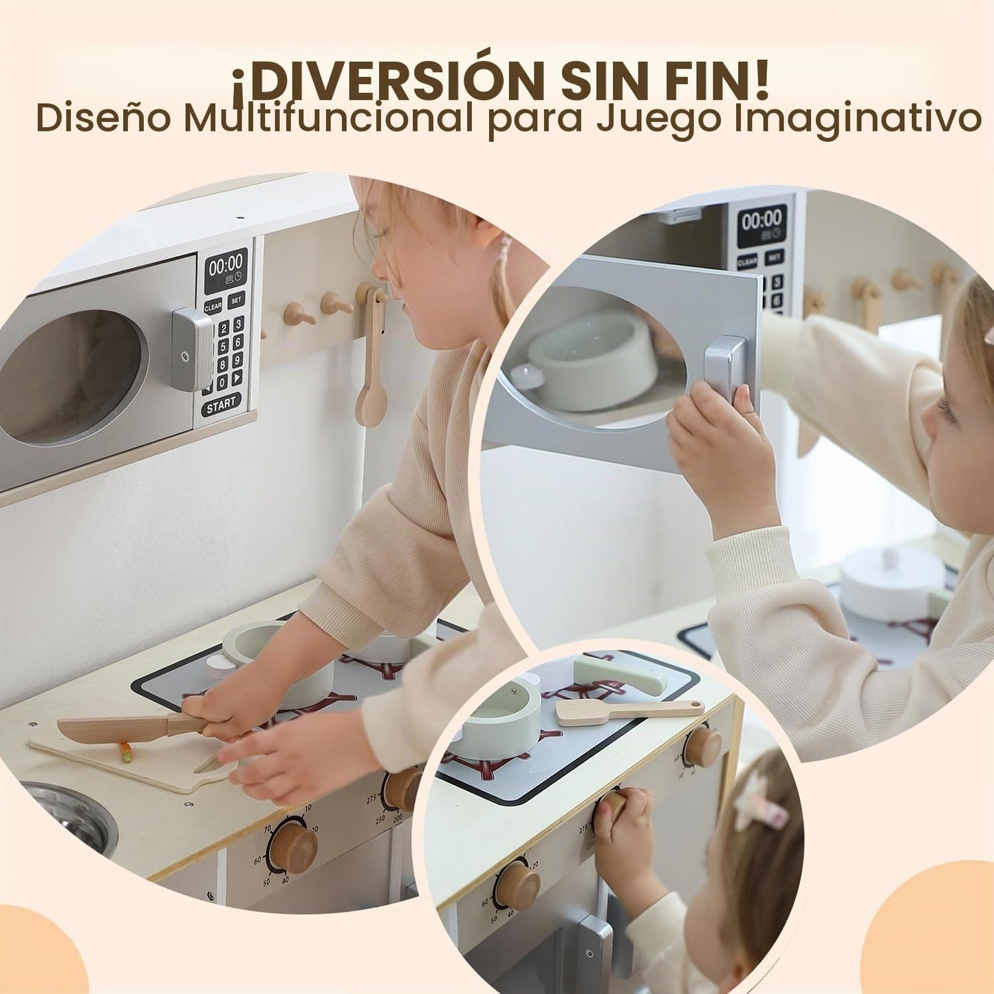 Juego de cocina de madera, juego de cocina de juguete para niños, j...