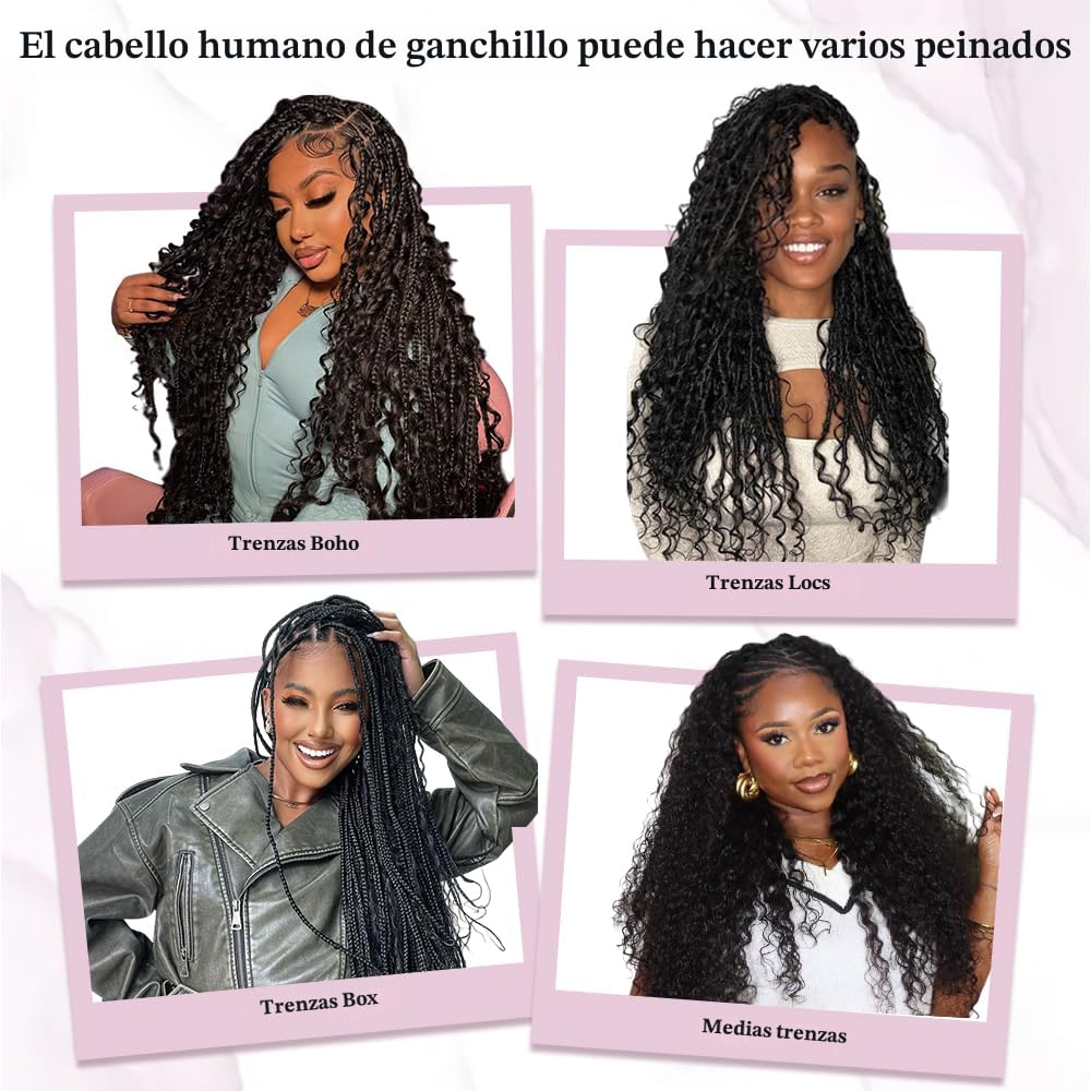 Goulus Cabello humano rizado birmano de 4.23 oz, sin nudos, con plu...