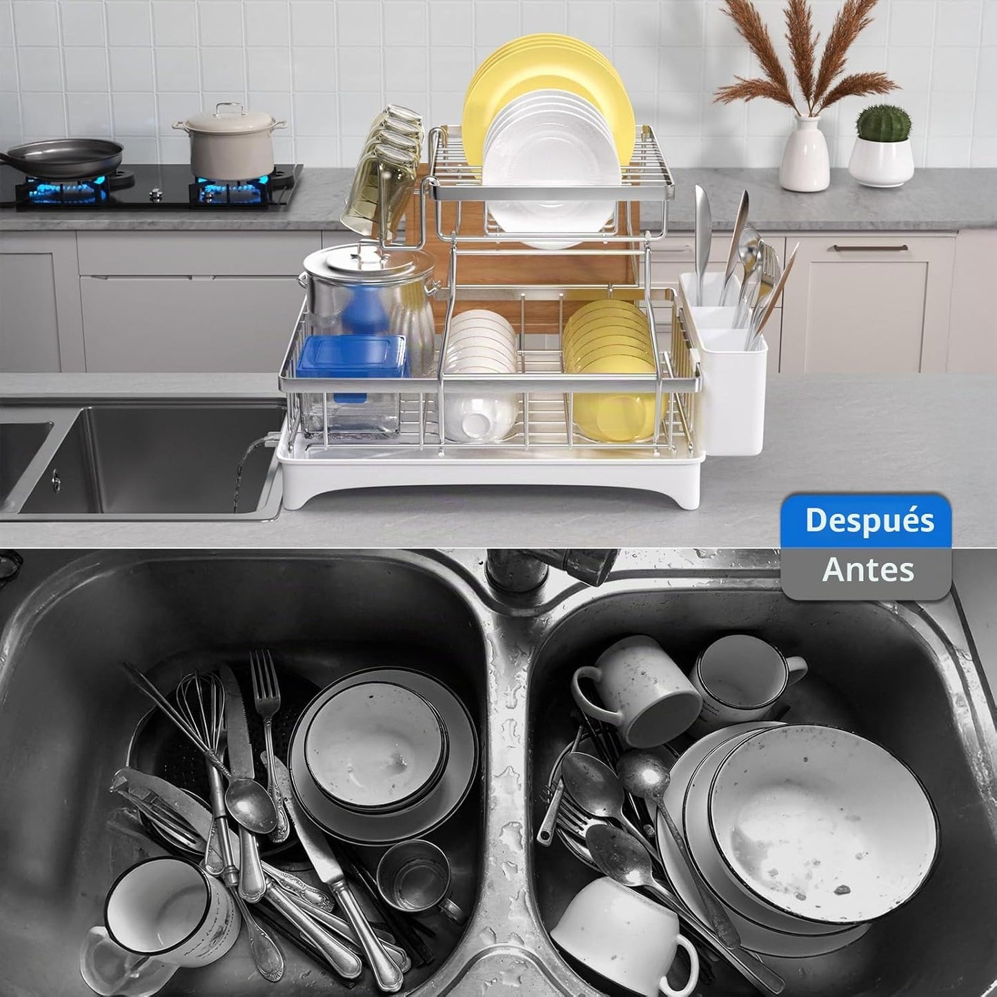 Godboat - Escurridor de platos de 2 niveles, acero inoxidable 304,...