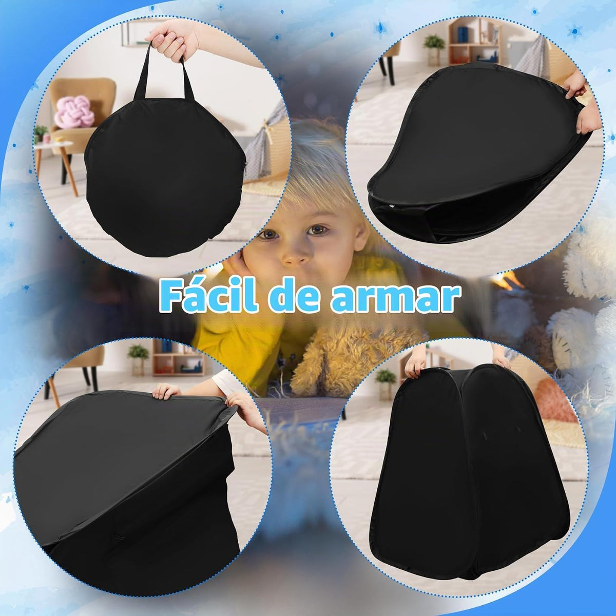 Tienda de campaña sensorial para niños 30.7 x 30.7 x 34.6 pulgadas...