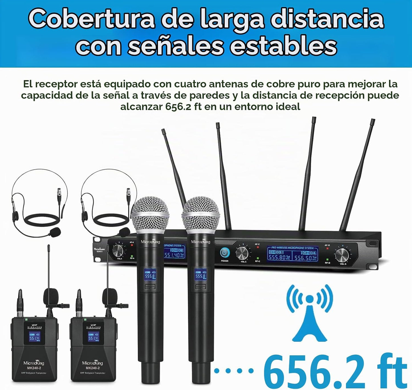 MicrocKing Sistema de Micrófono Inalámbrico, Conjunto de Micrófono...