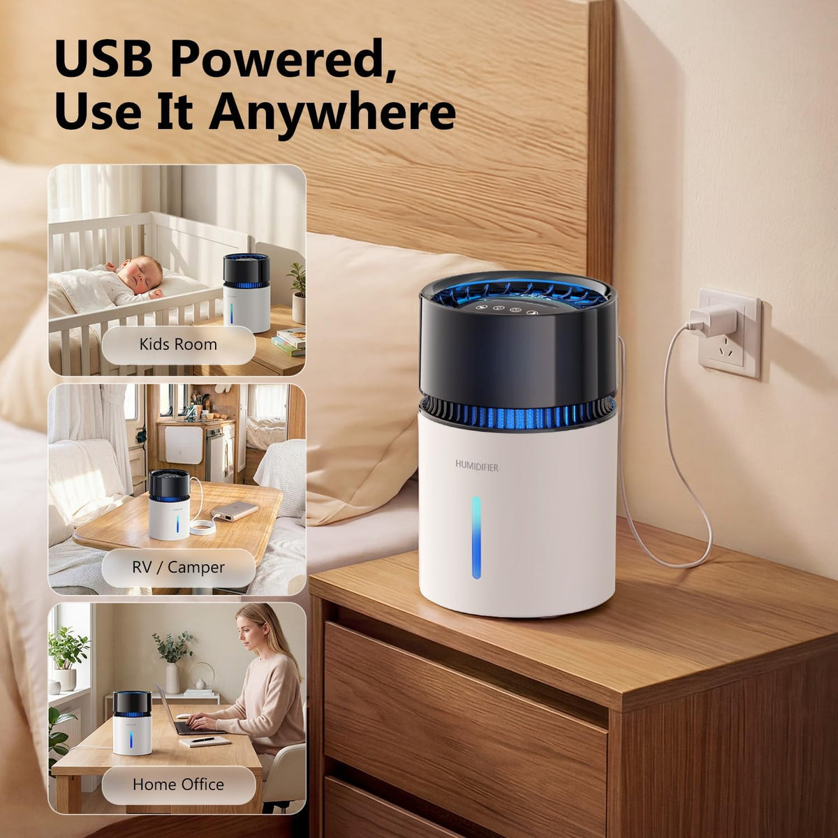 Humidificador evaporativo de 3L para dormitorio, humidificador de l...