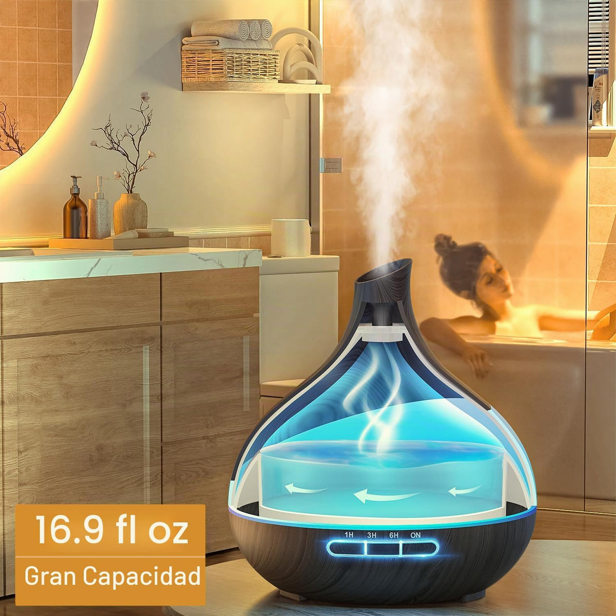 HJTHJT Difusor de aceite esencial de 16.9 fl oz para el hogar: LED...