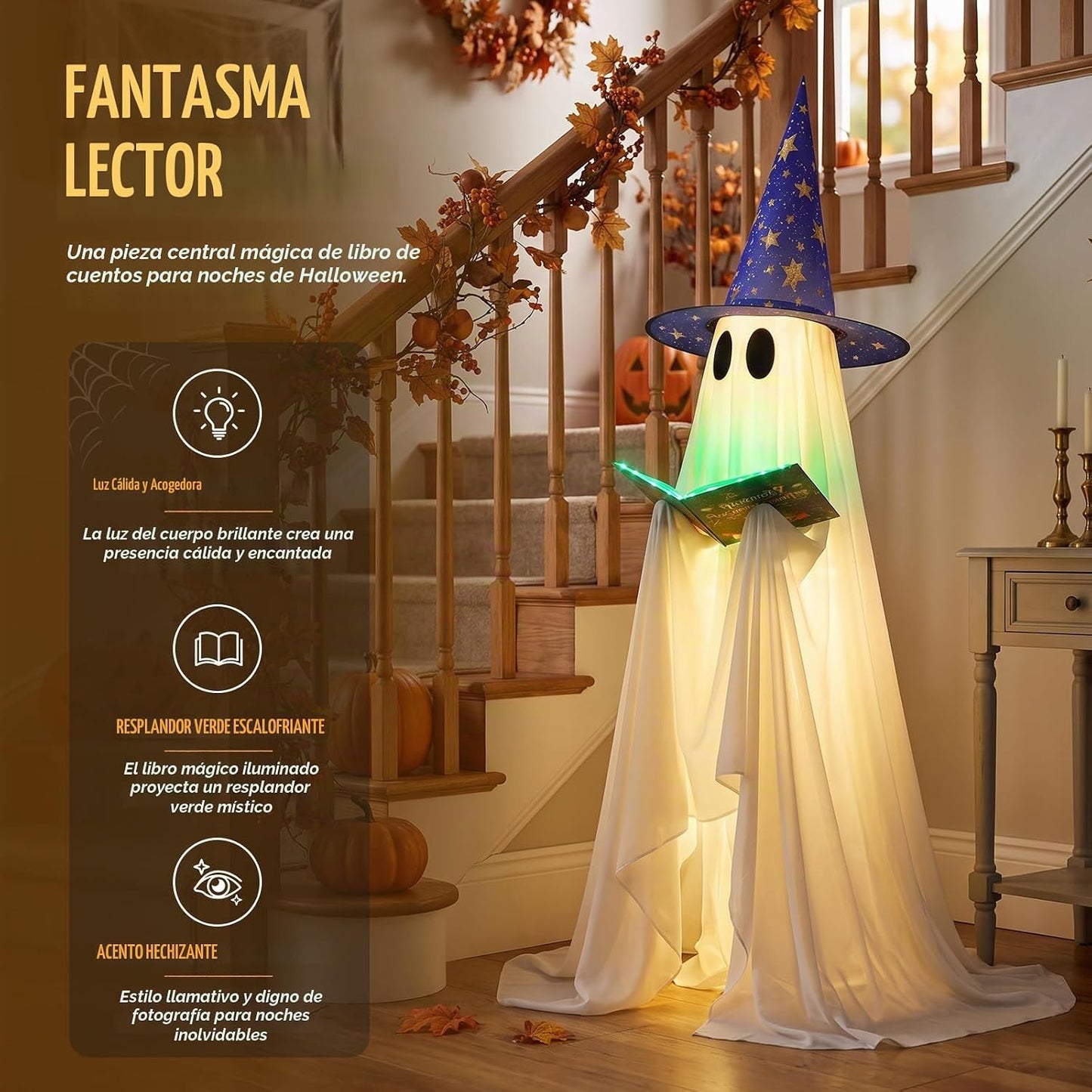 Decoración de fantasmas de Halloween, 53 pulgadas, con sombrero de...