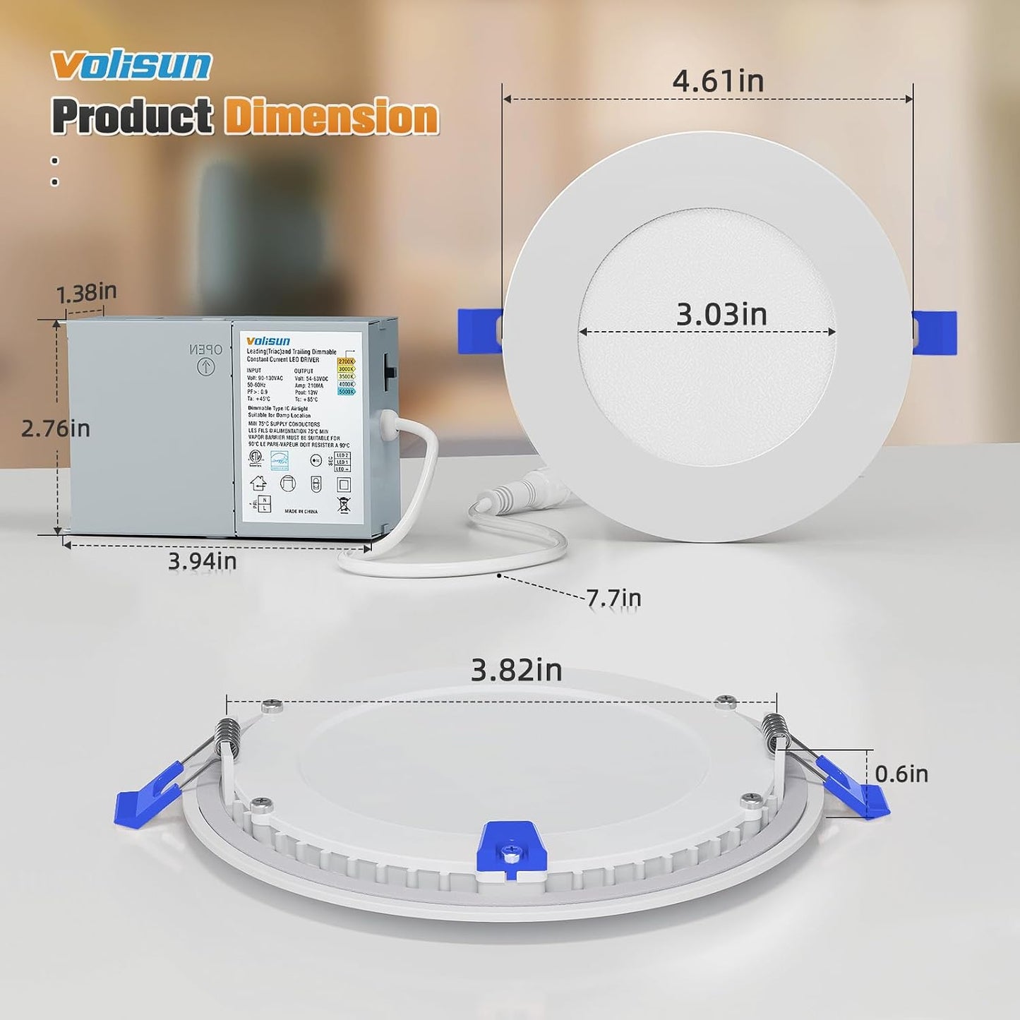 VOLISUN Paquete de 24 luces empotrables de 4 pulgadas, 5CCT LED emp...