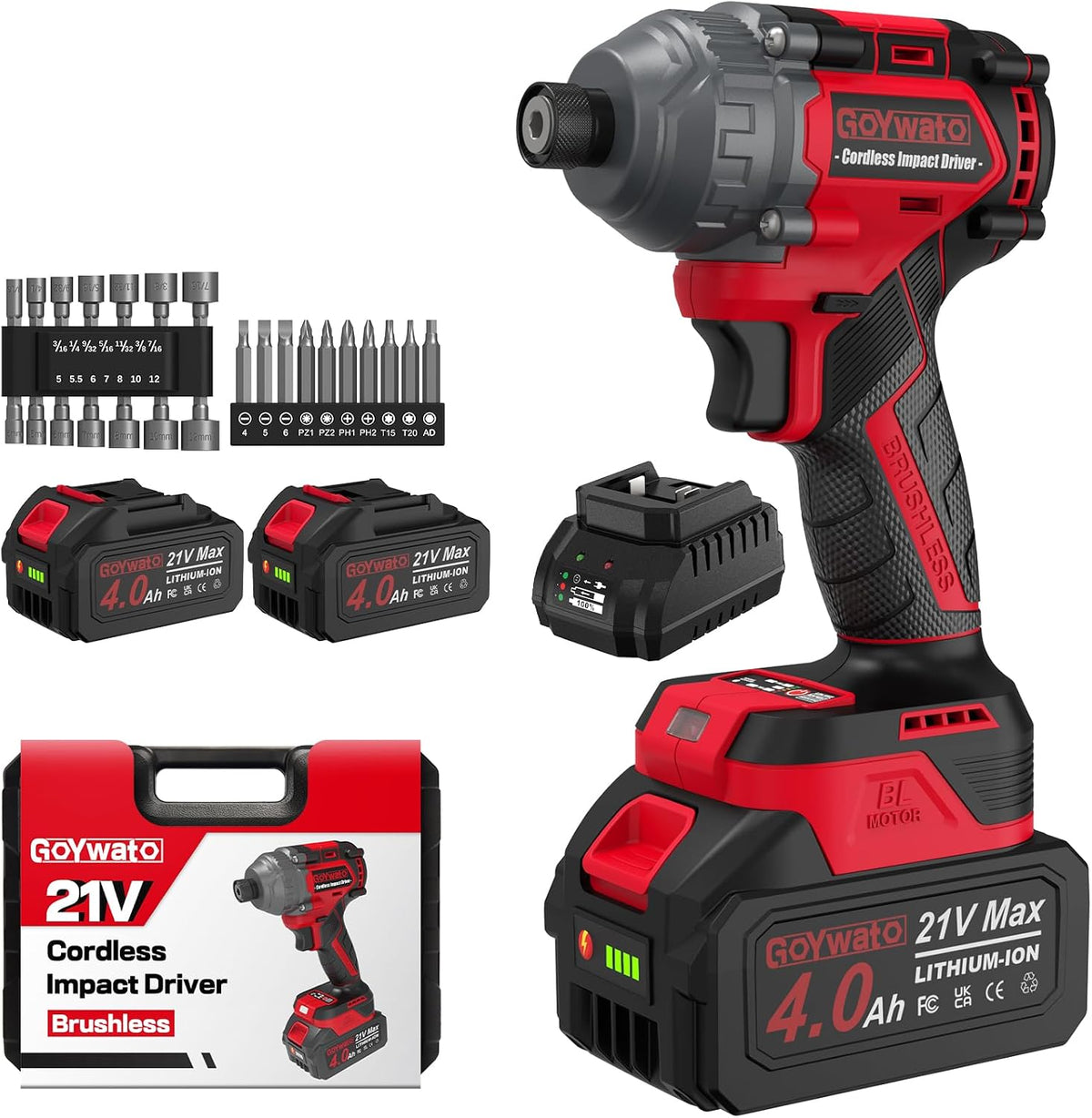 GoYwato 2655In-lbs 21V Juego de destornillador de impacto inalámbri...