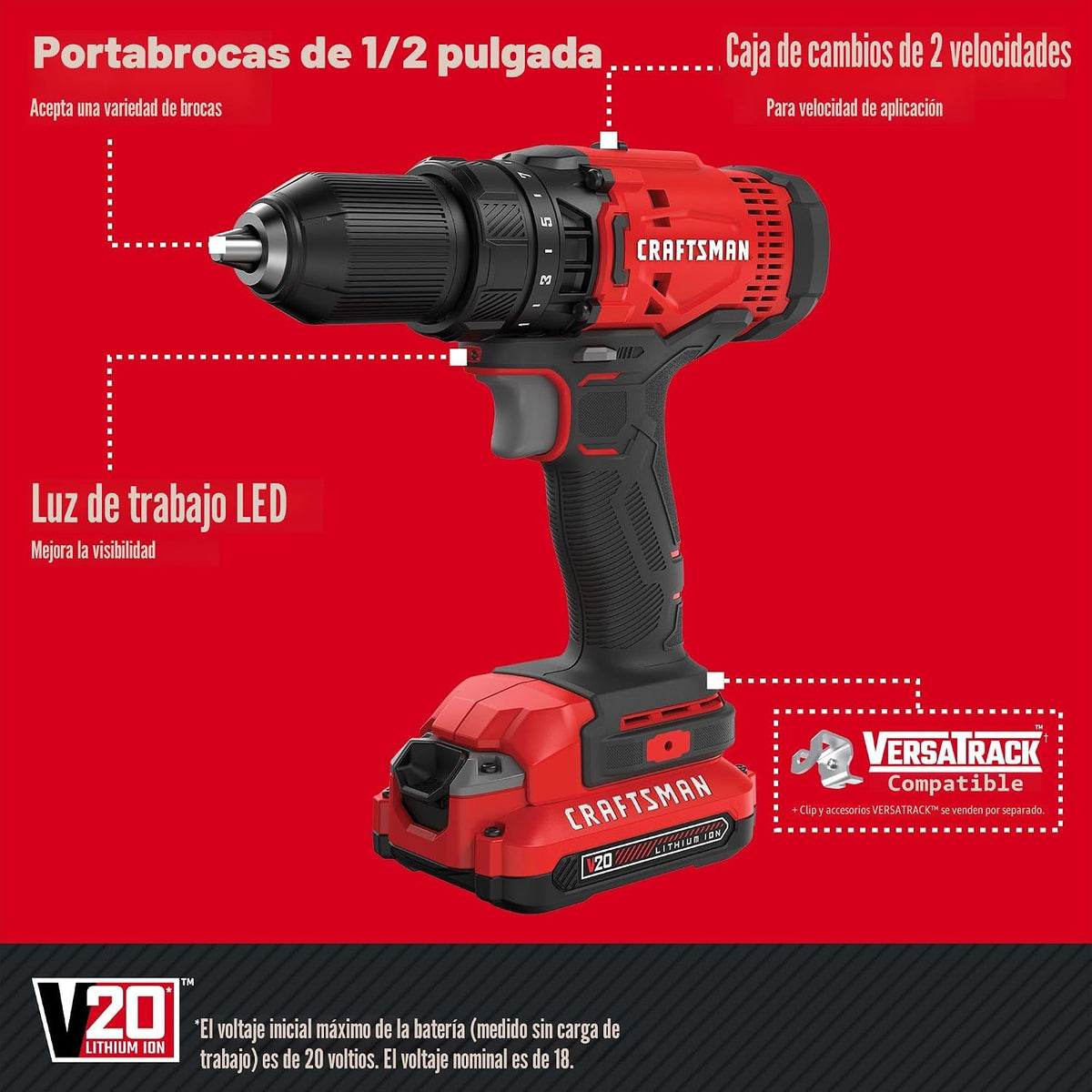 CRAFTSMAN V20 MAX - Taladro inalámbrico y destornillador de impacto...