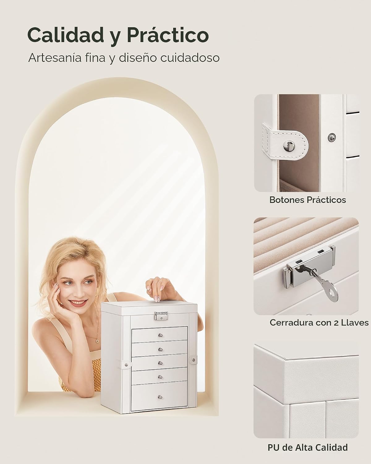 SONGMICS UJBC152W01 Caja organizadora de joyería de 6 capas con 5 c...