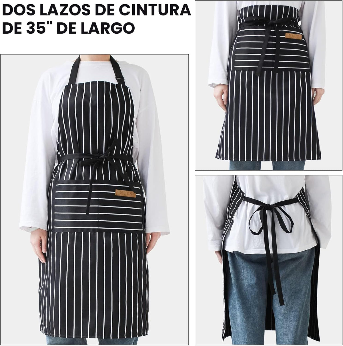 NLUS Paquete de 2 delantales de cocina de cocina, delantal de chef...