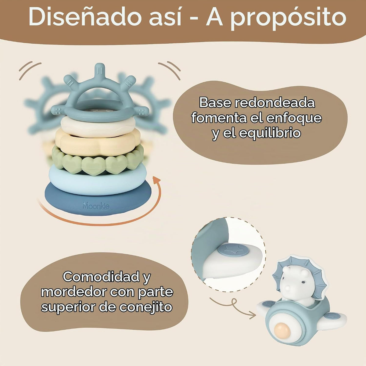 Moonkie Juguetes apilables de dinosaurio para bebés, anillos de sil...