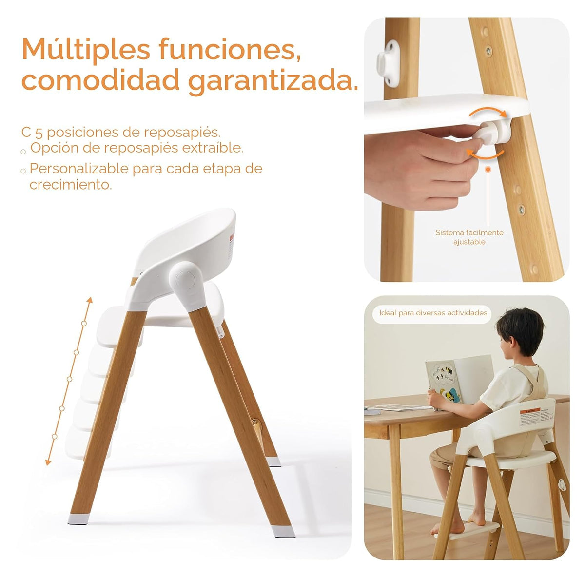 KUB Silla Alta para Bebés y Niños Ajustable Plegable Convertible co...