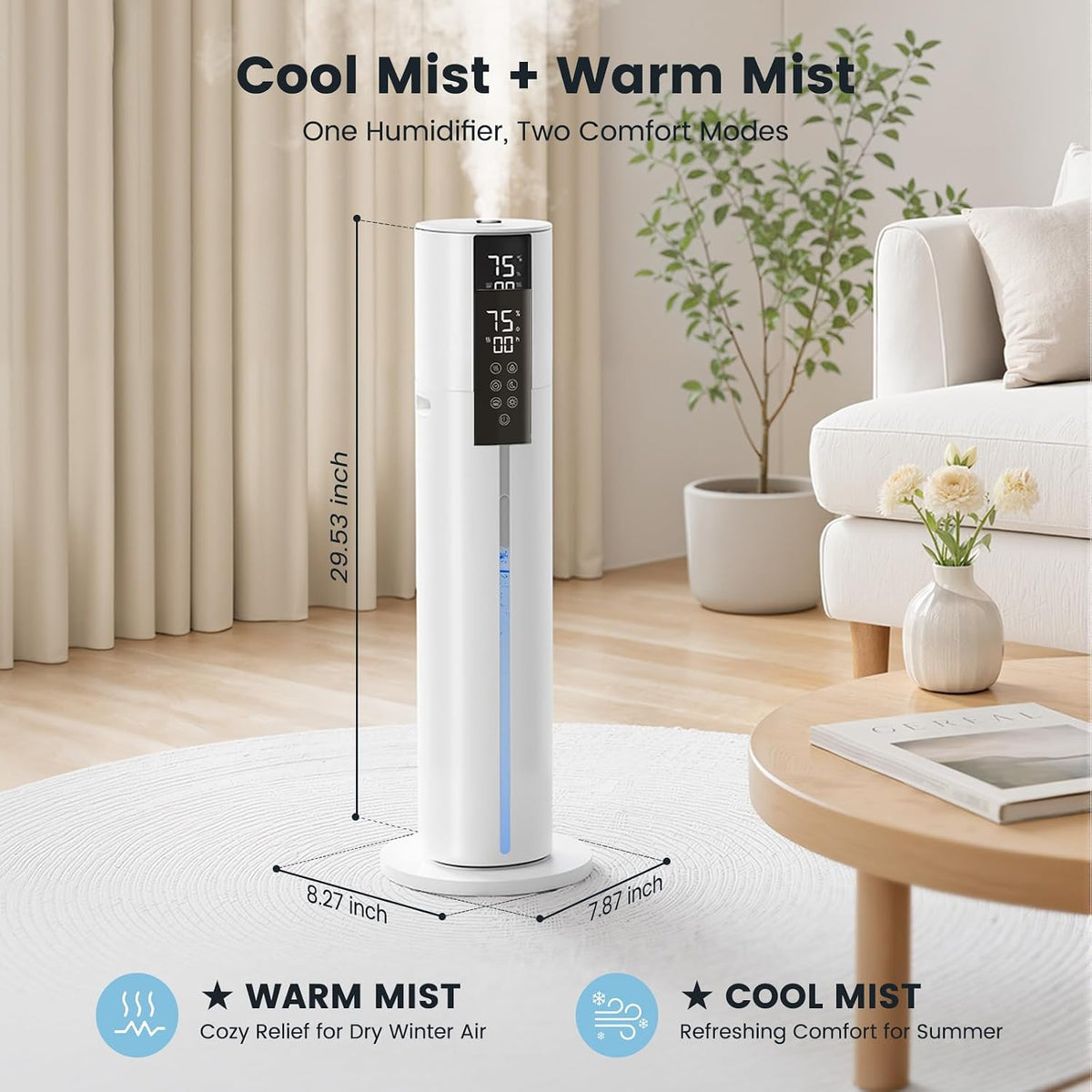 Electactic Humidificador ultrasónico de 9L, niebla fría y cálida, c...