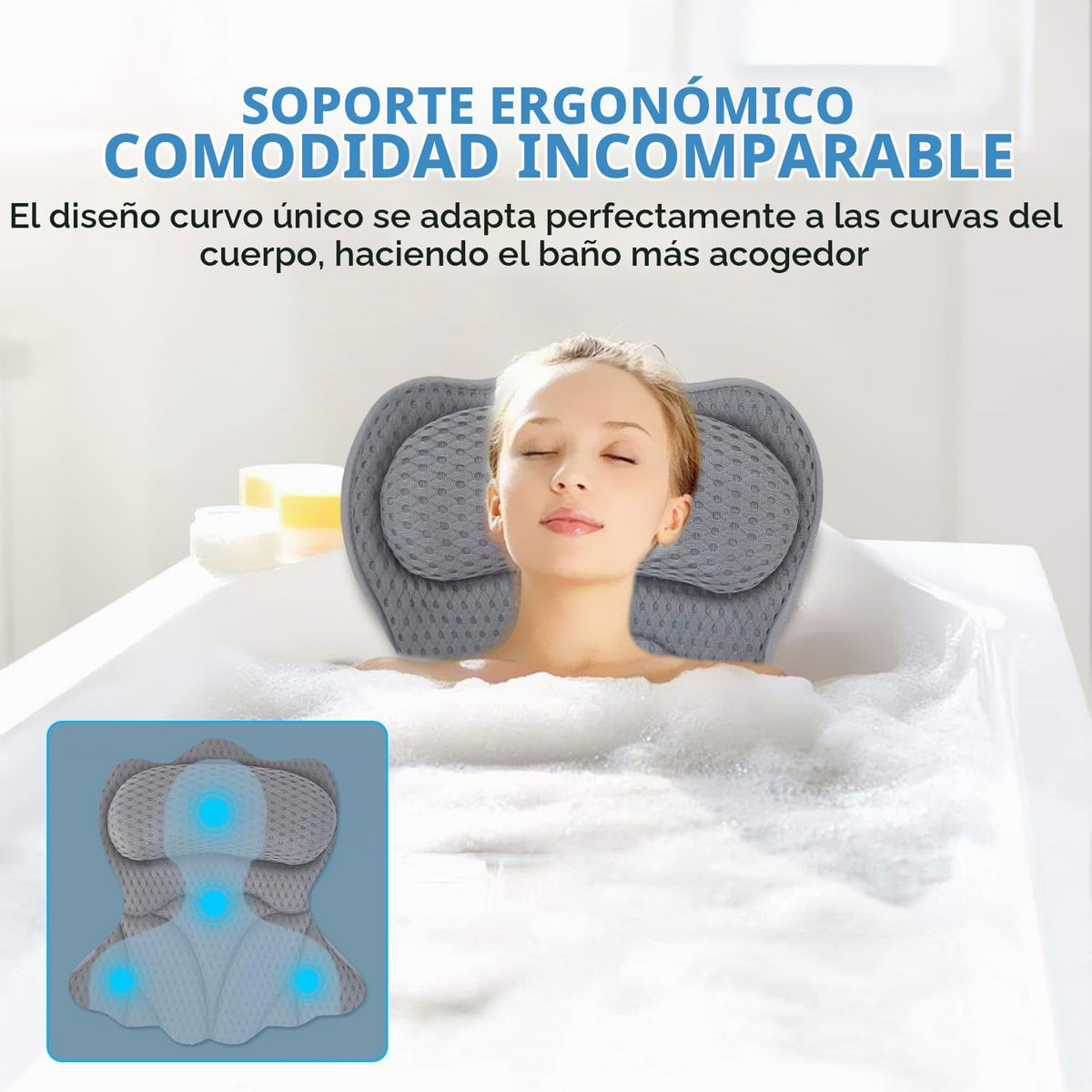 Almohadas de baño REEZEIVI para tina, almohada de baño con 6 ventos...